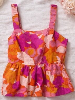 Free Assembly Floral Babydoll Tank Top Small Pink